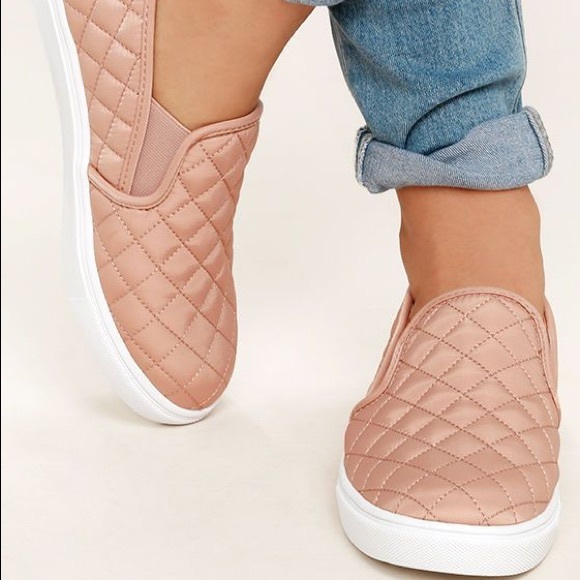 pink quilted slip on shoes